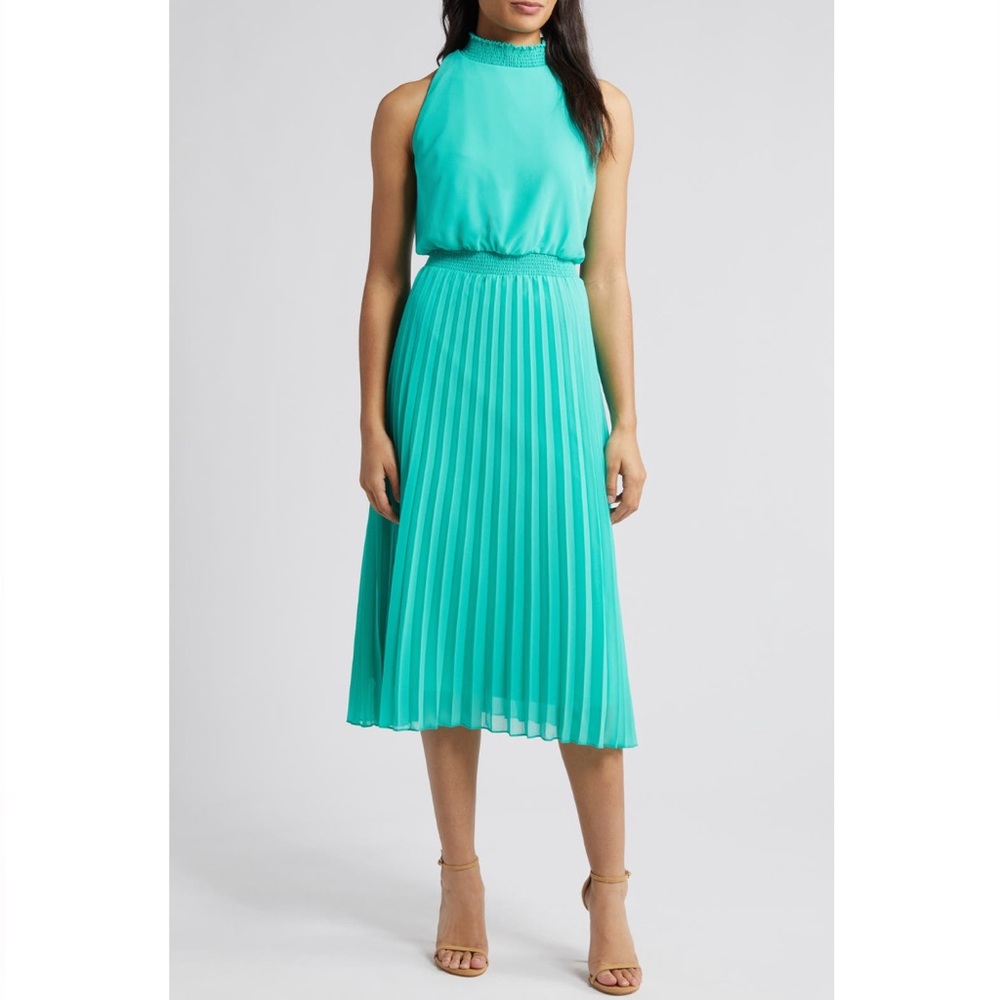 Sam Edelman Smocked Plissé Midi Dress